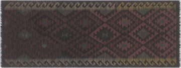 Flat Weave Kilim, Antique, Navaho, Vintage, Handmade, Geometric Kilim Brown Black Hand-Woven Runner 100% Wool Area Rug 3 x 8